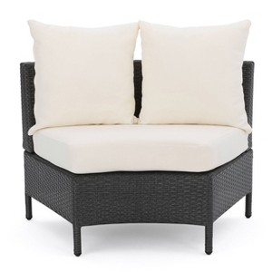 Christopher Knight Home 2pc Newton Wicker Outdoor Patio Curved Loveseat Sectional with Cushions Gray/White - 1 of 4