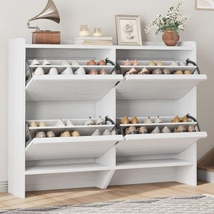 Shoe Cabinet with Flip-Down Doors - Space-Saving Entryway Organizer with Adjustable Shelf, Wooden Shoe Storage - 1 of 4