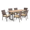Christopher Knight Home Powell Outdoor Acacia Wood and Wicker 7 Piece Dining Set with Cushion, Teak/Brown - 3 of 4