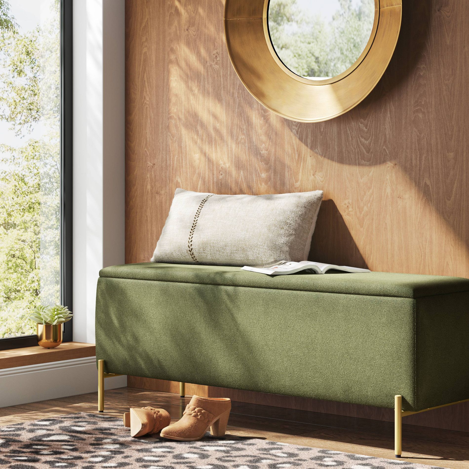 Ivy Upholstered Storage Bench Sage Green - Threshold™