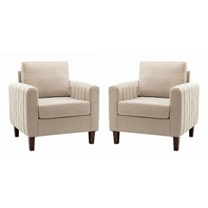 Set of 2 Deionides Tufted Wooden Upholstered Comfy Club Chair For Bedroom And Living Room With Wood Legs| ART OF LIVING DESIGNS - 1 of 4