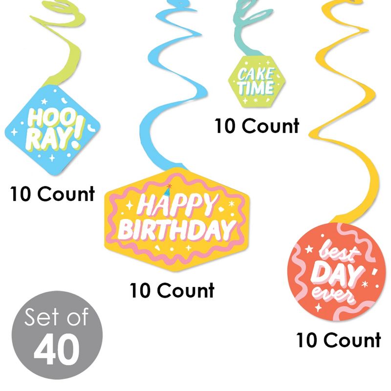 Big Dot of Happiness Party Time - Happy Birthday Party Hanging Decor - Party Decoration Swirls - Set of 40, 5 of 9
