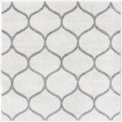 Ivory and Gray Square Trellis Synthetic Area Rug