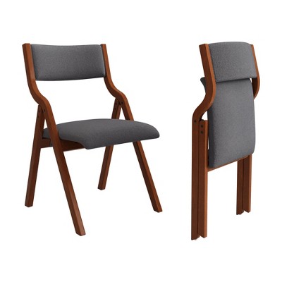 HDZNVF Set of 2 Upholstered Folding Dining Chair, Space Saving, Easy To Carry, Dining Room, Grey and Cherry