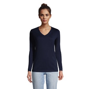 Lands' End Women's Relaxed Supima Cotton Long Sleeve V-Neck T-Shirt - 1 of 4