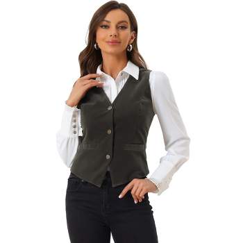 Allegra K Women's Steampunk Velvet Sleeveless Button Down V-Neck Suit Vest