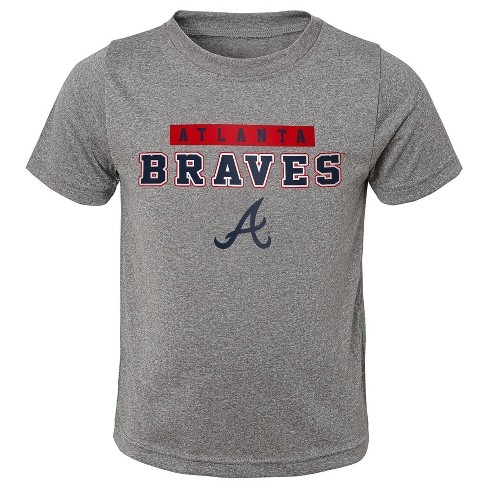 ATLANTA BRAVES KIDS YOUTH LARGE SIZE 14-16 EMBROIDERED GRAY T-SHIRT W/ RED  TRIM