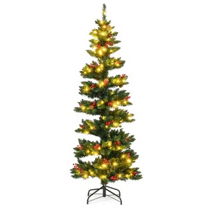 Costway 6/7 FT Artificial Christmas Tree with 612/791 Branch Tips Warm White LED Lights Folding Metal Stand - 1 of 1