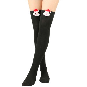 BABYYER Christmas Socks, Women Thigh High Long Stockings with Xmas Doll Elastic and Soft for Holiday Decorations - 1 of 4