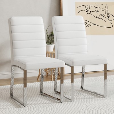ChicFurnit Dining Sets Modern Round Table Set with 2 pcs Comfortable Upholstered Chairs for Dining Room, White, 21.5"*17.2"*35.7"
