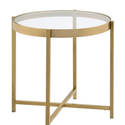 Charrot 24" Round Gold Metal and Glass End Table