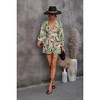 Womens Cutout Romper V Neck Faux Wrap Duster Shorts Jumpsuits Long Bishop Sleeve Tops with Waist Tie Shorts - 4 of 4