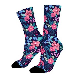 Floral Beautiful Pink Flowers Women Printed Crew Socks Funny Funky Socks Soft Polyester Novelty Gifts for Artists Men - 1 of 1