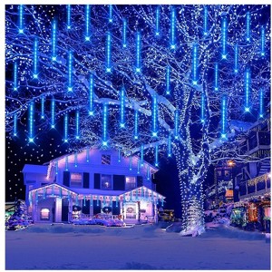 Itopfox Blue Icicle Lights Outdoor Waterproof Meteor Shower Christmas Halloween Yard Decoration UL Plug 8 Tubes 192 LEDs 10ft 1 Pack - 1 of 4