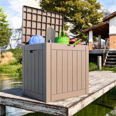 Syemin Deck Box, 30GAL Outdoor Storage Box, Patio Gardening Tools, Water and UV Resistant for Patio, Garden, Lawn, Brown, 22.1"*17.1"*20.9"