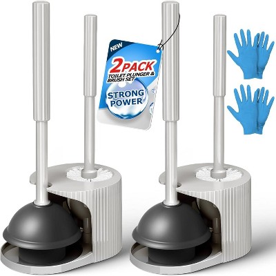 2-Pack 2-in-1 Toilet Brush and Plunger Set with Extended Handles - Essential Bathroom Cleaning Tools Combo