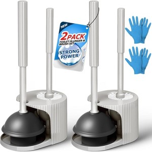 2-Pack 2-in-1 Toilet Brush and Plunger Set with Extended Handles - Essential Bathroom Cleaning Tools Combo - 1 of 4