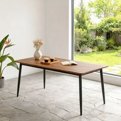 Homy Casa Rectangular Dining Table with Tapered Metal Legs, Modern Minimalist Style for Kitchen or Dining Room, Wood and Black
