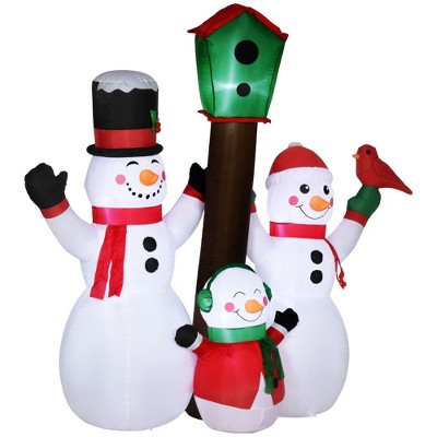 HOMCOM 7ft Inflatable Christmas Snowman Family with Bird and Birdhouse, Blow-Up Outdoor LED Yard Display for Lawn Garden Party