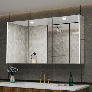 Medicine Cabinet with LED Mirror,Surface or Recessed Mount,Defogger,Memory Function,3-Color Lighting,USB&Outlet,Dimmer,and Storage Shelf - 1 of 4