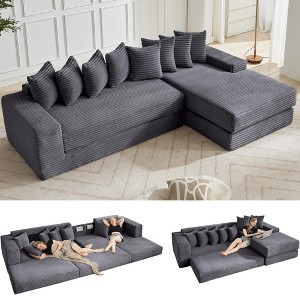 Oversized Cloud Sectional Couch,L-Shaped Sectional Sofas Bed with 8 Pillows, Right Facing 3-Seat Corduroy Modular Sofa with Magazine Bag, No Assembly - 1 of 4