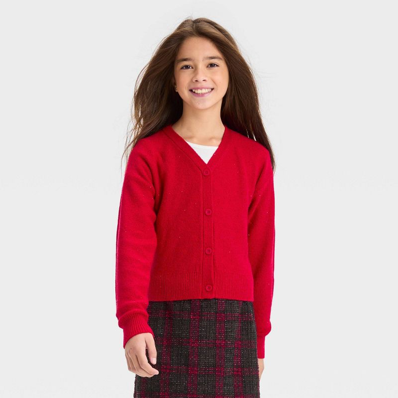 Girls&#39; Sequin Cardigan Sweater - art class&#8482;, 1 of 5