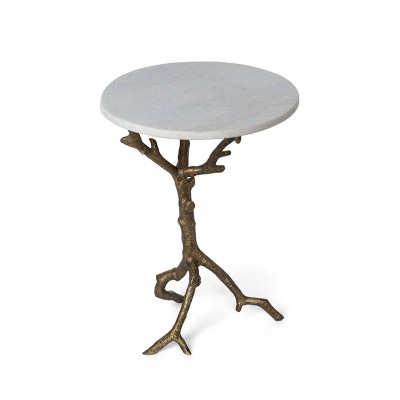 White Marble and Antique Gold Branch Accent Table