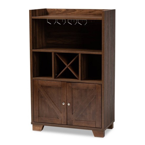 Carrie Walnut Finished Wood Wine Storage Cabinet Walnut Baxton