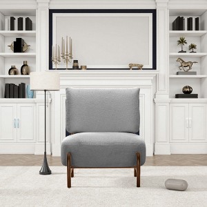 Gulches Gray Teddy Fleece Modern Simple Design Soft Seat Backrest Solid Wood Easy Assembly Leisure Chair Set of 1 - 1 of 4