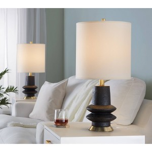 LumiSource (Set of 2) Lloyd 26" Contemporary Table Lamps Sanded Matte Black Polyresin, Modern Brass and White Linen Shade - 1 of 4