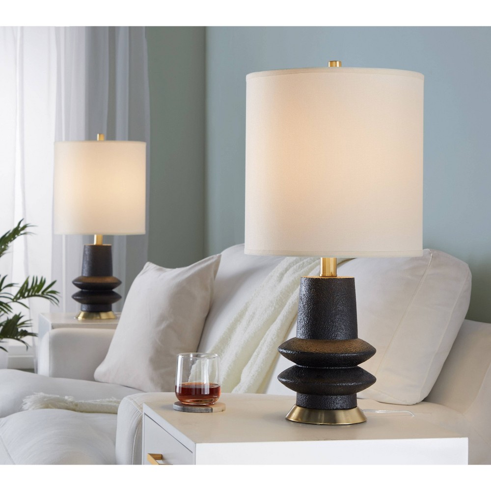 Photos - Floodlight / Street Light LumiSource  Lloyd 26" Contemporary Table Lamps Sanded Matte Black Polyresin, Modern Brass and White Linen Shade(Set of 2)