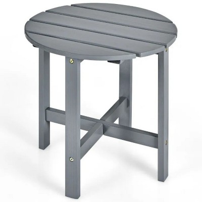 18 Inch Gray Patio Round Side Wooden Slat End Coffee Table for Garden