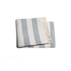 HomeRoots Cream and Sky Blue Slanted Stripe Fringed Throw Blanket - 1 of 4