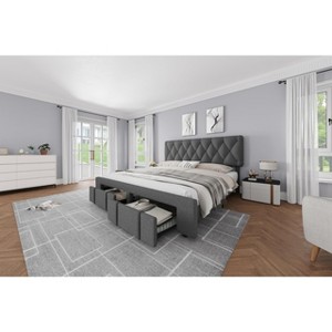 Bed Frame with 2 Drawers, Upholstered Platform Bed with Storage, No Box Spring Needed - 1 of 4