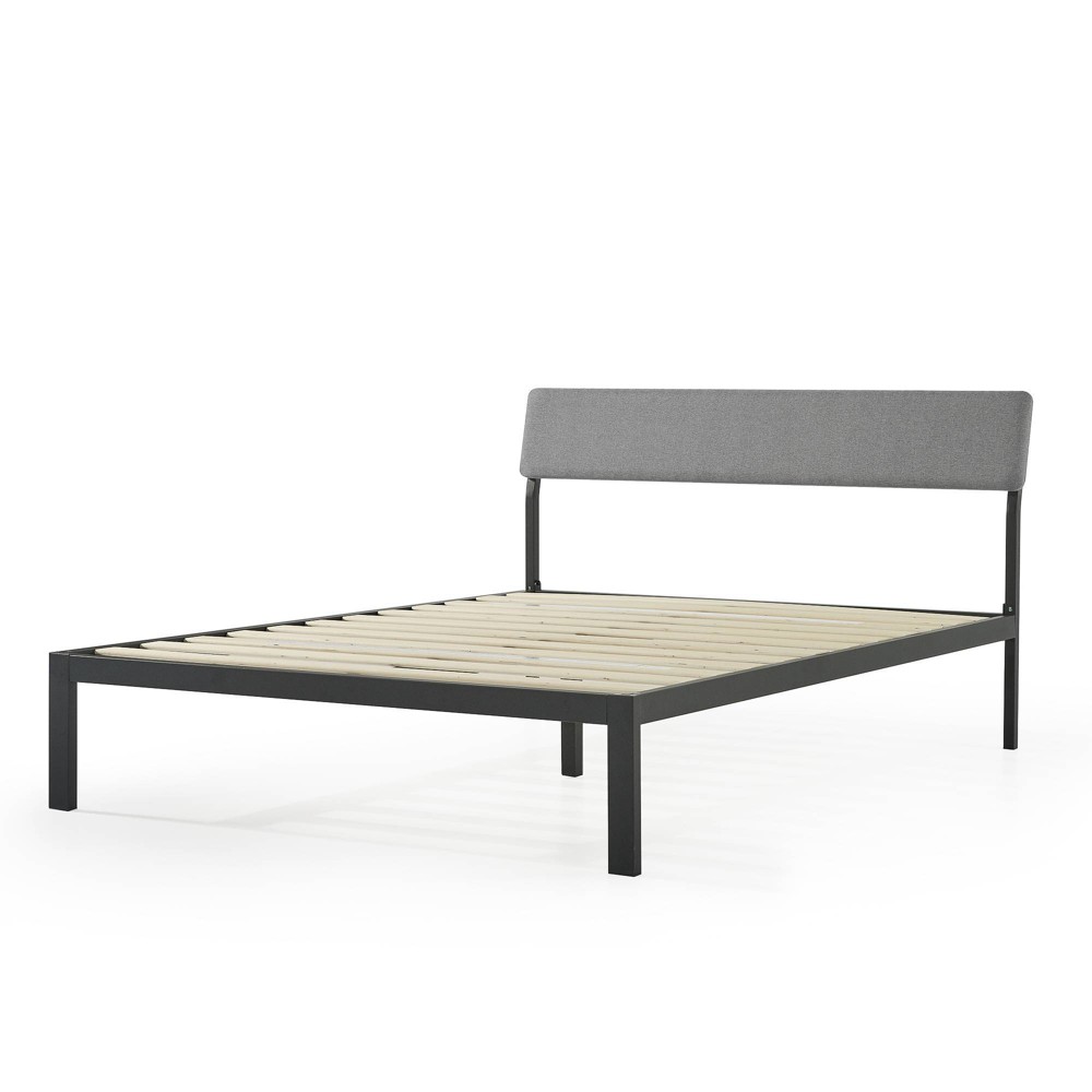 Photos - Bed King Kera Metal Platform  with Angled Upholstered Headboard Classic Gra