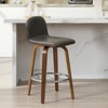 Bekrvio 26" Swivel Counter Height Bar Stools Set of 1 – Mid-Century Modern Upholstered PU Leather & Walnut Bentwood Legs, for Kitchen Island (Gray) - 2 of 4