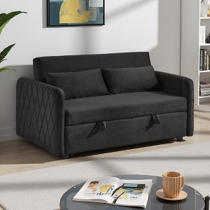 54" Velvet Convertible Loveseat Bed with Pull-Out Sleeper - 1 of 4