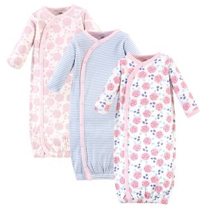 Touched by Nature Baby Girl Organic Cotton Side-Closure Snap Long-Sleeve Gowns 3pk, Pink Rose, Preemie - 1 of 4