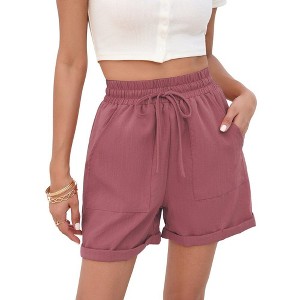 Garvee Womens High Waist Shorts with Deep Pocket Drawstring Linen Texture Casual Shorts for Women Summer Athletic Shorts - 1 of 4