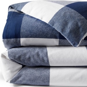 Lands' End Comfy Super Soft Cotton Flannel Plaid Duvet Bed Cover - 5oz - 1 of 4