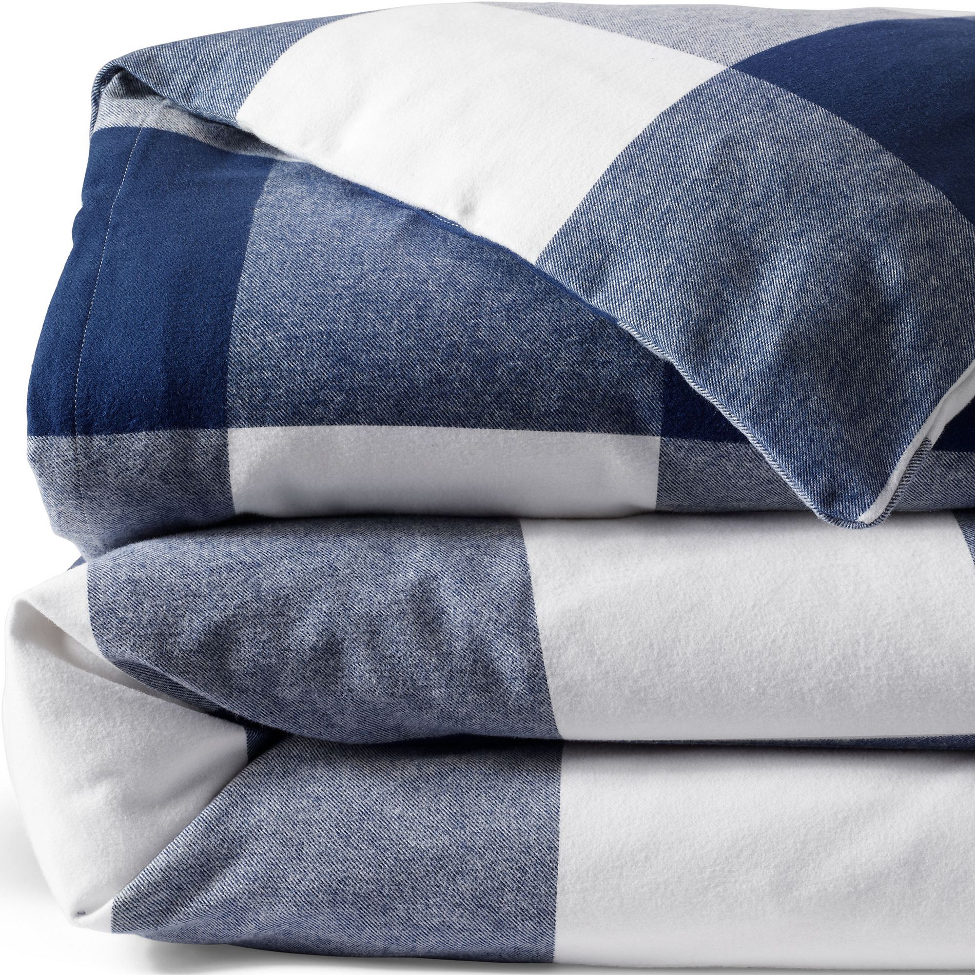 Lands' End Comfy Super Soft Cotton Flannel Plaid Duvet Bed Cover - 5oz