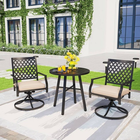 3pc Patio Set With 2 Swivel Chairs Round Table Black Captiva