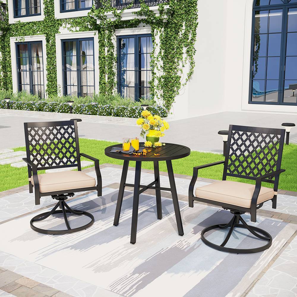 Photos - Garden Furniture 3pc Patio Set with 2 Swivel Chairs & Round Table - Black - Captiva Designs