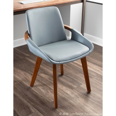 Cosmo Walnut Wood and Grey Faux Leather Arm Chair