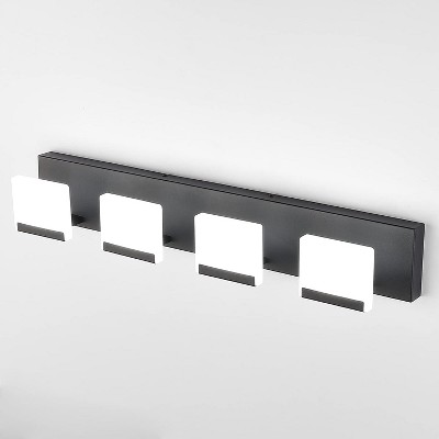 Runesay 4 Light Black Bathroom Vanity Light Fixtures Acrylic Matte Black Vanity Light Fixtures LED Modern Bathroom Vanity Lights Over Mirror