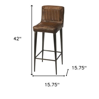 Vintage Car Seat Inspired Dark Brown Leather Bar Stool