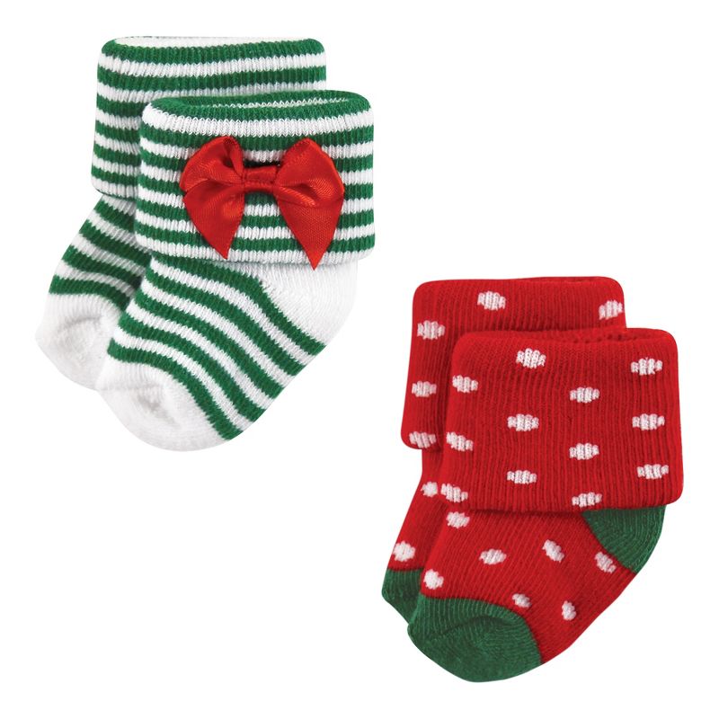 Hudson Baby Infant Girls Cotton Rich Newborn and Terry Socks, 12 Days Of Christmas Girl, 3 of 9