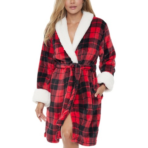 Alexander Del Rossa Women's Soft Cotton Flannel Robe, Plaid Bathrobe