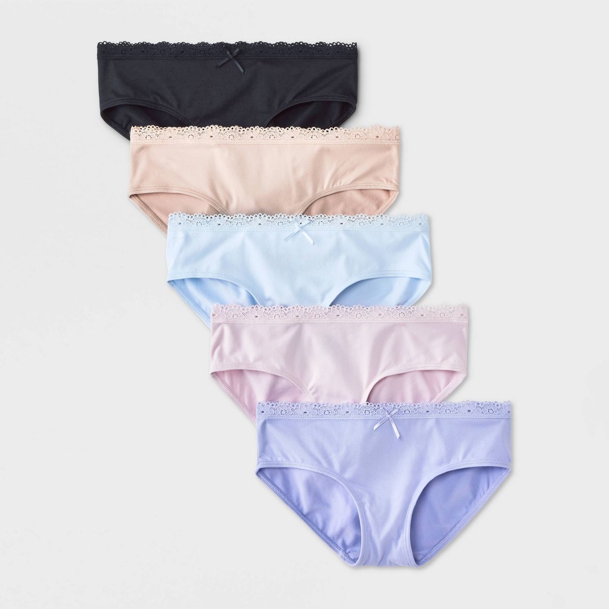 Girls' 5pk Lace Trim Hipster Underwear - art class™ Beige/Blue/Black