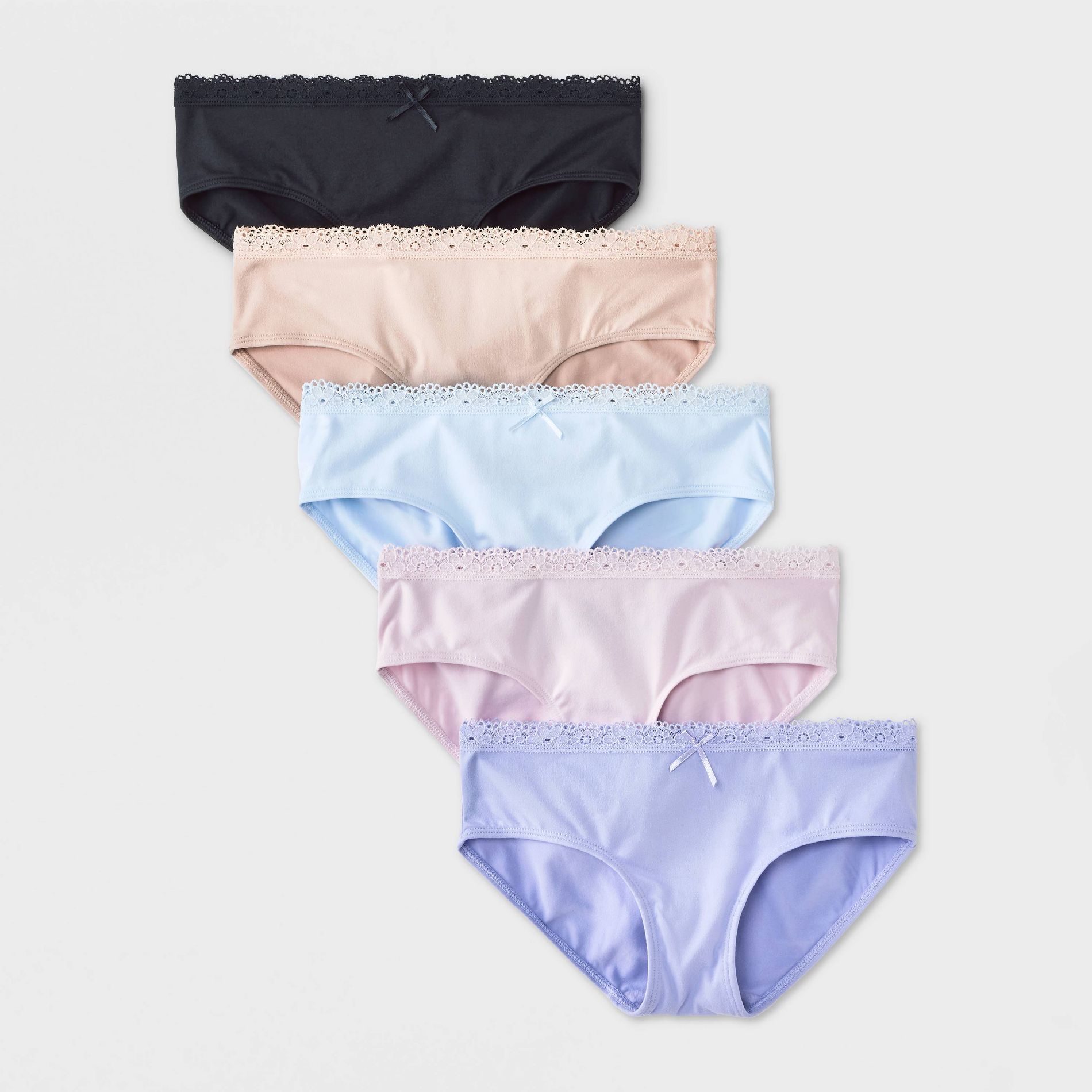 Girls' 5pk Lace Trim Hipster Underwear - art class™ Beige/Blue/Black
